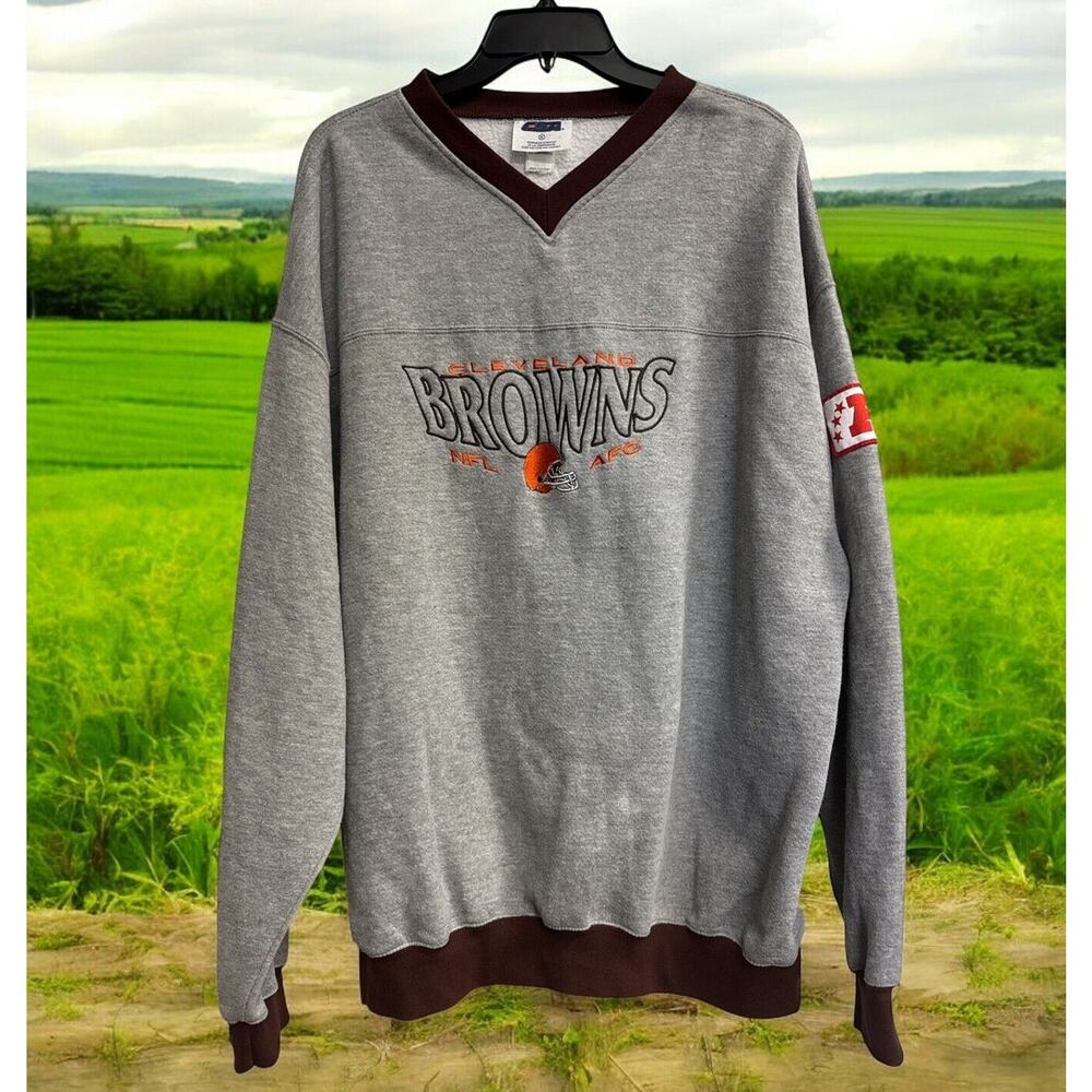 Vintage CSA Cleveland Browns NFL Football AFC Gray V Neck Sweatshirt Size‎ XL